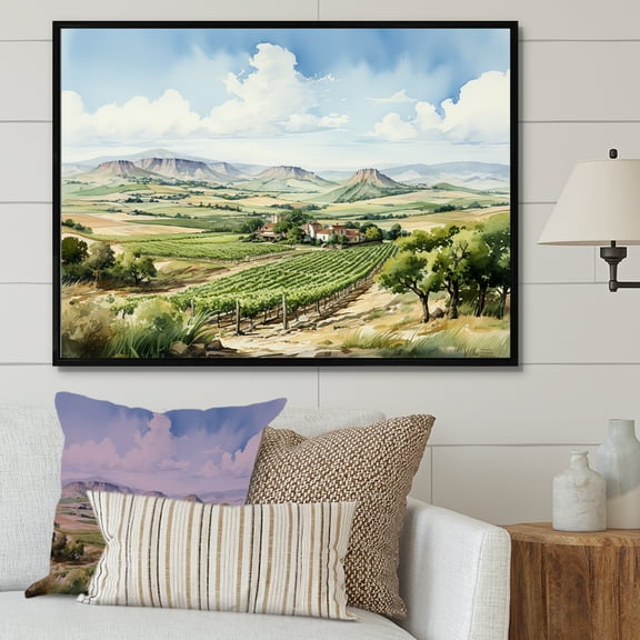 Designart "Beautiful Vineyard Panorama I" Vineyard Floater Framed Canvas Art Print
