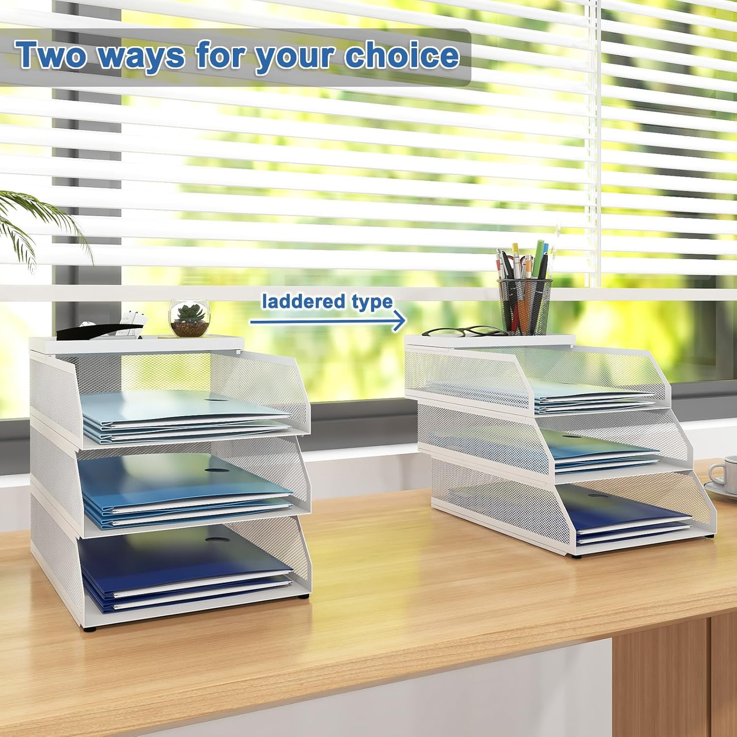 Natwind 3-Tier Stackable Paper Tray, Metal Mesh Desktop Organizer, Paper Sorter, Letter Trays,File Document Storage Rack for for Home, Office(white)