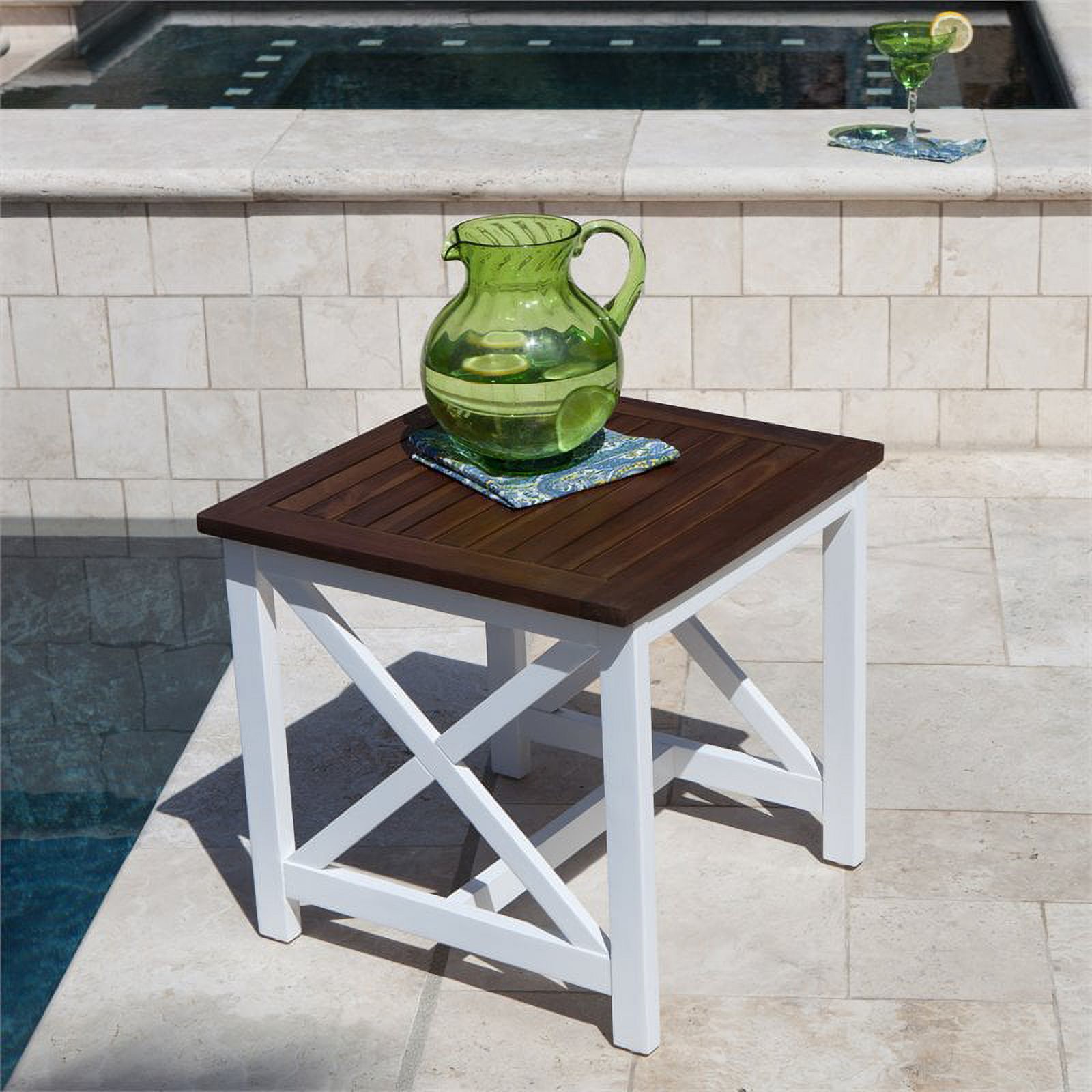Noble House Cassara Acacia Wood Outdoor End Table with White Frame in Dark Oak - image 5 of 16