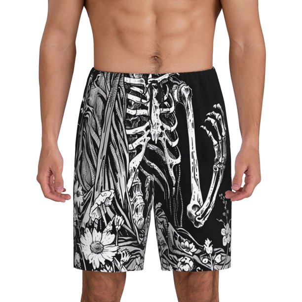 Fotbe Gothic Skull Floral Art Pantalones Cortos de Pijama para Hombre, Ropa de Dormir, Pantalones de Pijama Cortos para Hombre-Small