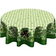 thumbnail image 1 of Happy St.Patrick''s Day Tablecloth Gold Green Buffalo Plaid Round Tablecloth 60 Inch Lucky Shamrock Table Cloth for Farmhouse Kitchen Decor Polyester Fabric Clover Table Cover for Party Outdoor, 1 of 5