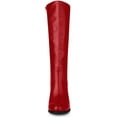 thumbnail image 2 of BLISSFUL STEP Women's Boots Knee High Chunky Heel Round Toe Side Zipper Faux Leather Dress Boots  Red 6, 2 of 8