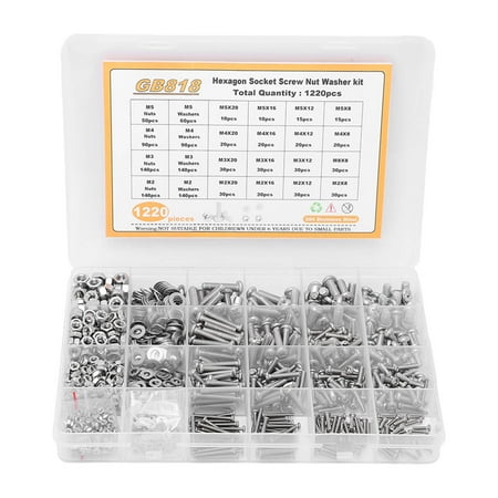 

2024 1220PCS Screw Nut Washer Kit 304 Stainless Steel Round Head Cross Socket Fastener Kit M2 M3 M4 M5