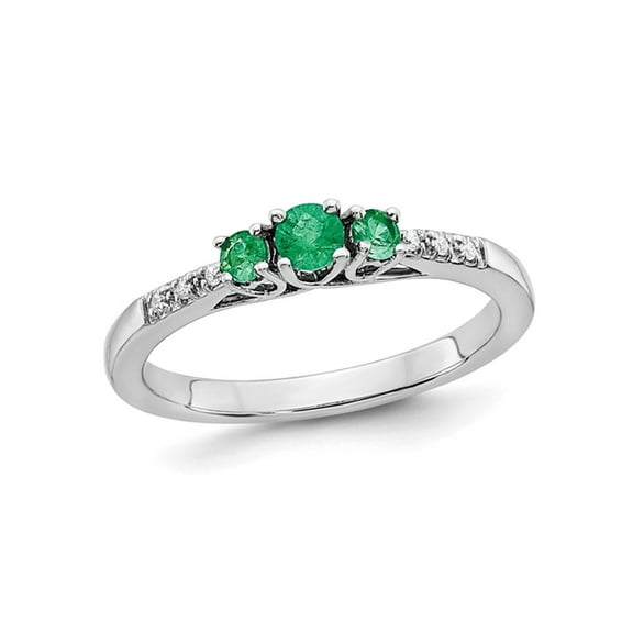 1/5 Carat (Ctw) Three Stone Emerald Ring in 14K White Gold with Accent Diamonds