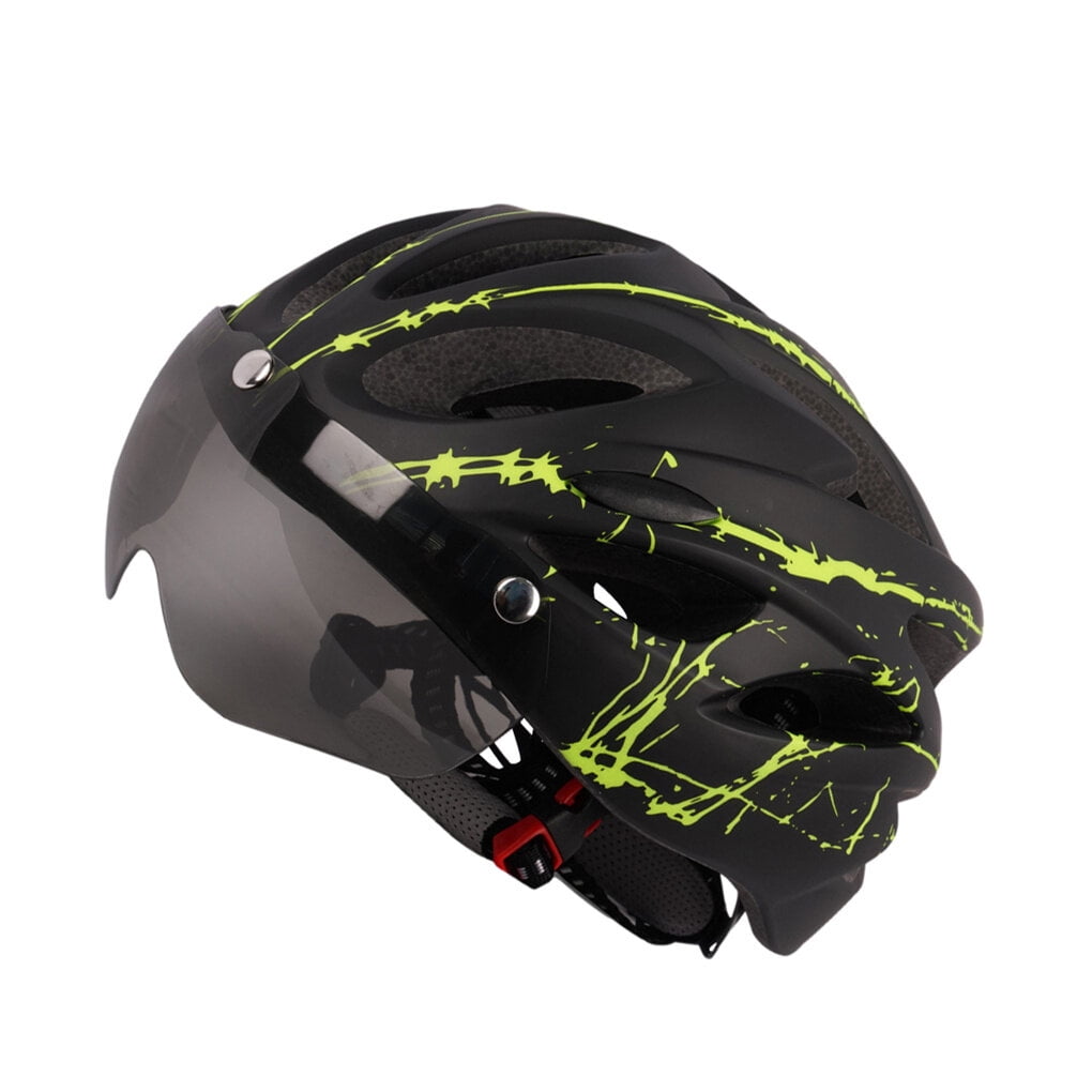 Jooan Bike Helmet for Men Women with Safety Led Back Light Detachable Magnetic Goggles Visor Mountain & Road Bicycle Helmets Adjustable Adult Cycling Helmets, Black Green