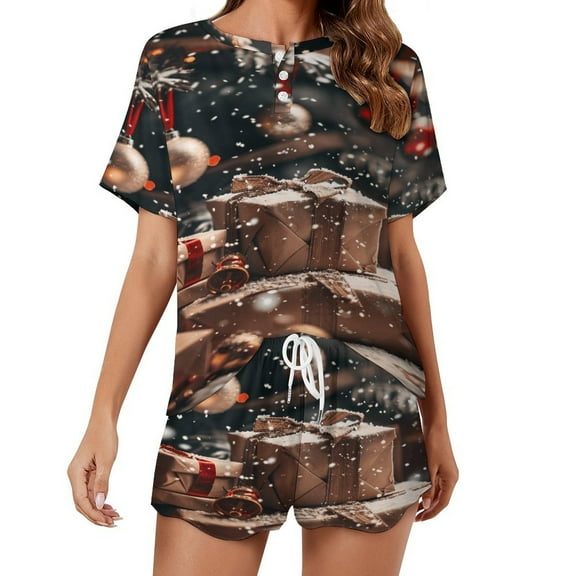 Christmas Snowmen Pajamas Set Womens Loungewear Sleepwear 2 Piece PJ Sets