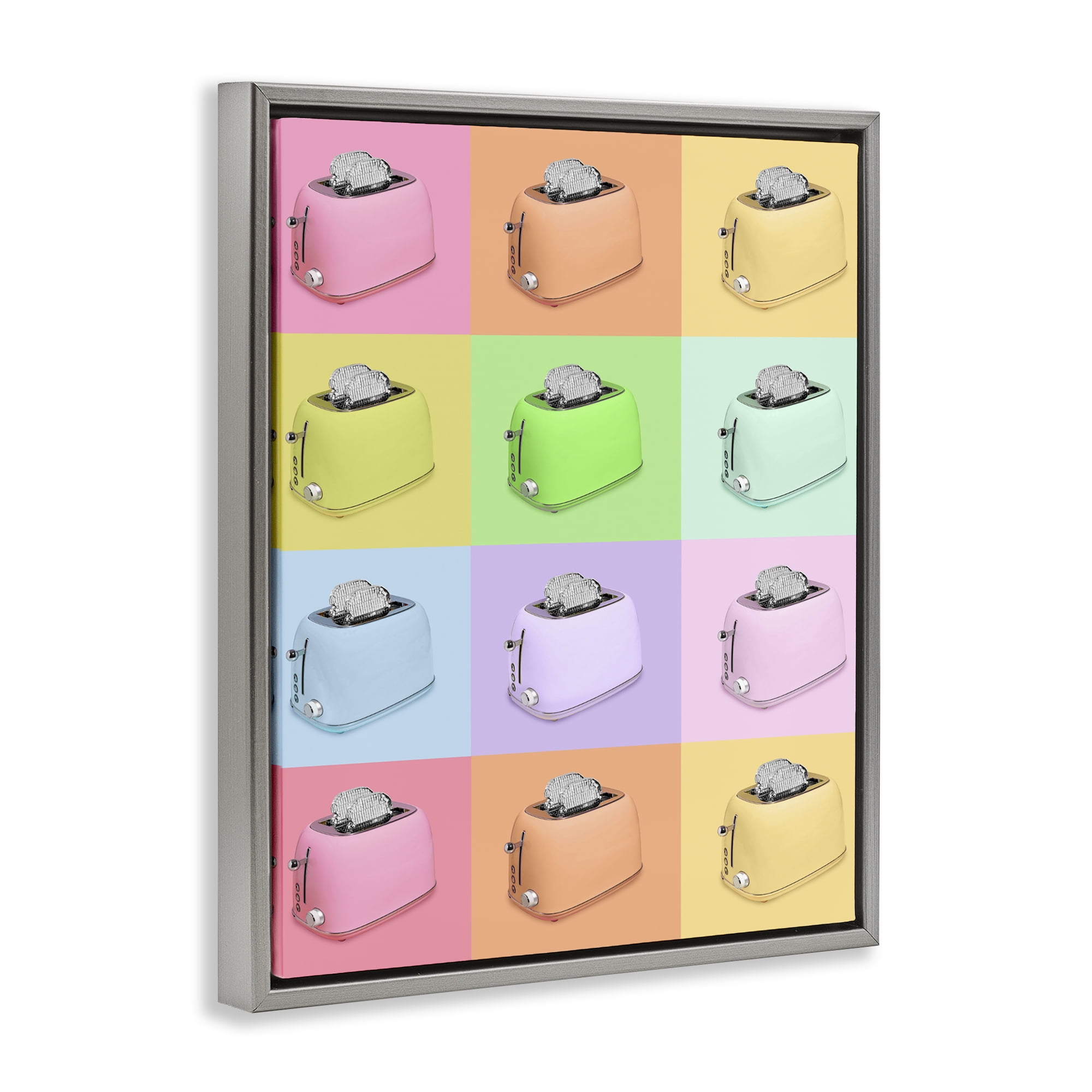 Stupell Industries Disco Toaster Oven Collage Gray Framed Floater Canvas Wall Art, design by LISH Creative