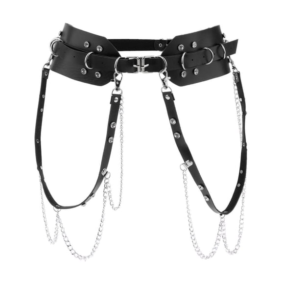 Women Leather Waist Belt Body Harness Belt Punk Adjustable Waistband Costume - Black