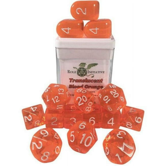 Role 4 Initiative Polyhedral Dice - Translucent Blood Orange w/White and Arch'd4 (15) New