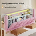 thumbnail image 6 of Afuhokles Queen Size Lift Up Storage Bed with LED Lights and Storage Bookcase Headboard, Velvet Upholstered Platform Bed, Hydraulic Lift System, Pink, 6 of 9