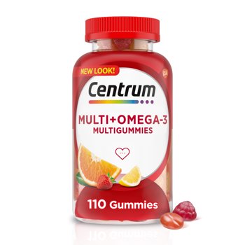 Centrum Multigummies Men and Women Multi Supplement Gummies With Omega 3, Assorted Fruit, 110 Count