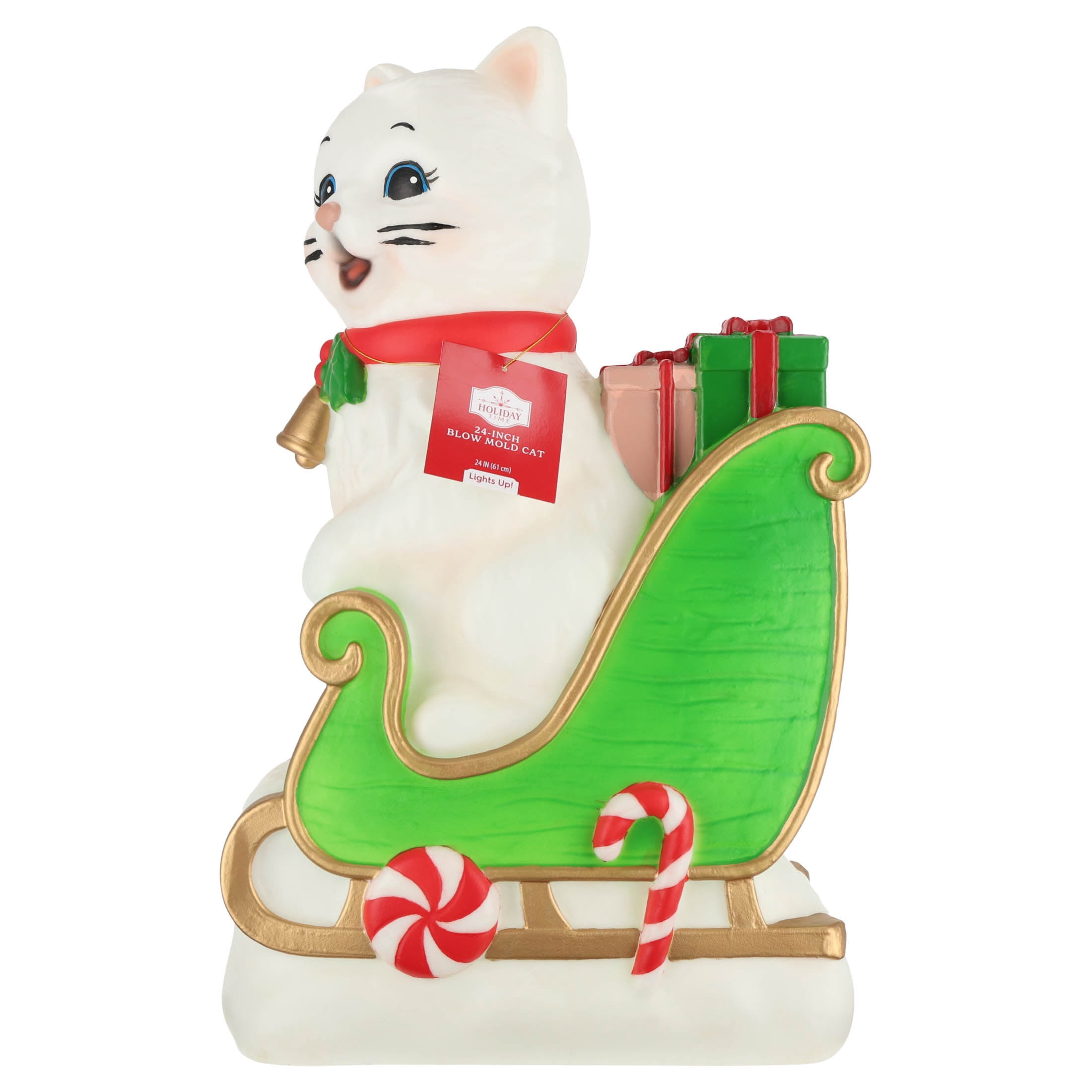 Lighted Blow Mold Cat in Sleigh Indoor/Outdoor Christmas Decoration, Multicolor, 24", by Holiday Time