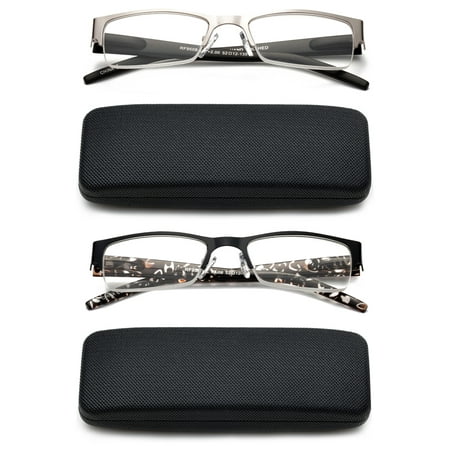 Newbee Fashion-2 Pack Half Frame Reading Glasses for Women for Men Spring Hinge Men and Women Readers with Hard Case