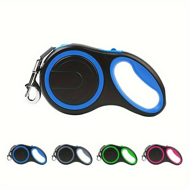 YOPTOP 26ft Retractable Dog Leash for Dogs Up to 110lbs Anti-Slip Rubber Handle One-Button Brake Durable Nylon Tape 360° -Free Design,Blue,L