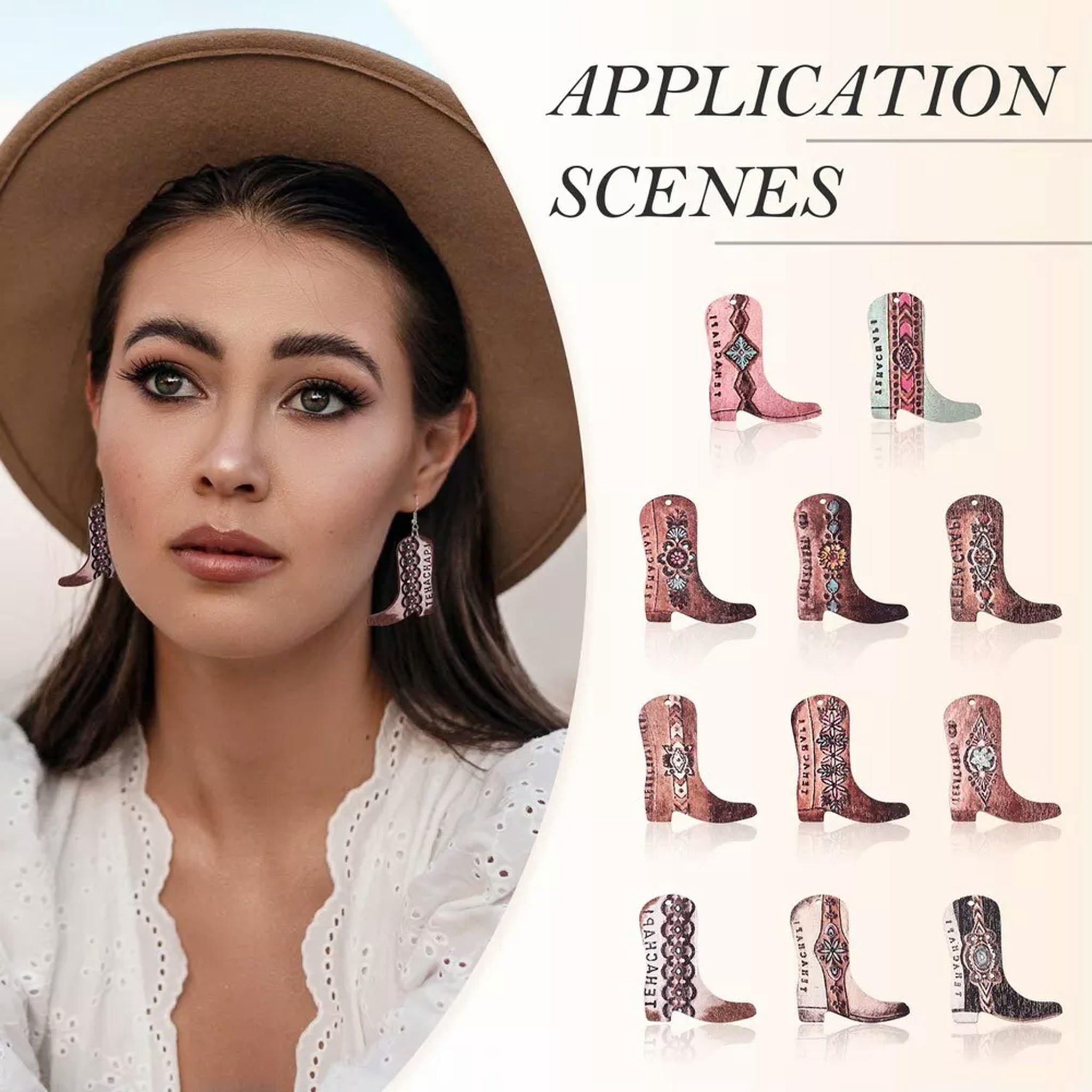 EOEMY 1Box Diy West Cowboy Boot Wood Dangle Earrings Jewelry Finding Making Kit 8~49mm