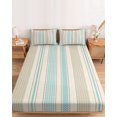 thumbnail image 2 of Twin Sze Fitted Sheet Set - Farmhouse Stripe 2 Piece Bedding Sets 16" Deep Pocket Fitted Sheet with 1 Pillowcase, Boho Country Vintage Teal Blue Striped Brushed Microfiber Hotel Luxury Bed Sheets, 2 of 9