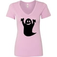 thumbnail image 3 of Inktastic Happy Halloween Cute Ghost Women's V-Neck T-Shirt, 3 of 5