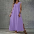 thumbnail image 5 of WTOBBY Women's Sleeveless V-Neck Side Slit Elegant Long Dress for Casual Outings & Evening Events,Light Purple S, 5 of 5