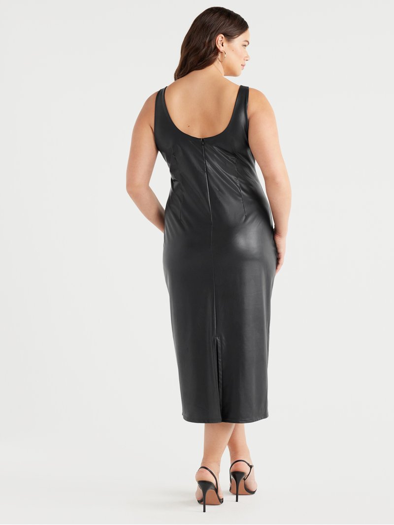 Sofia Jeans Women's and Women's Plus Size Faux Leather Dress, Below Knee Length, Sizes XS-5X