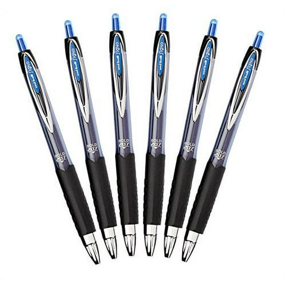 Uni-Ball Signo 207 Retractable Gel Pen, 1.0mm Bold Point, Blue, Pack of 6