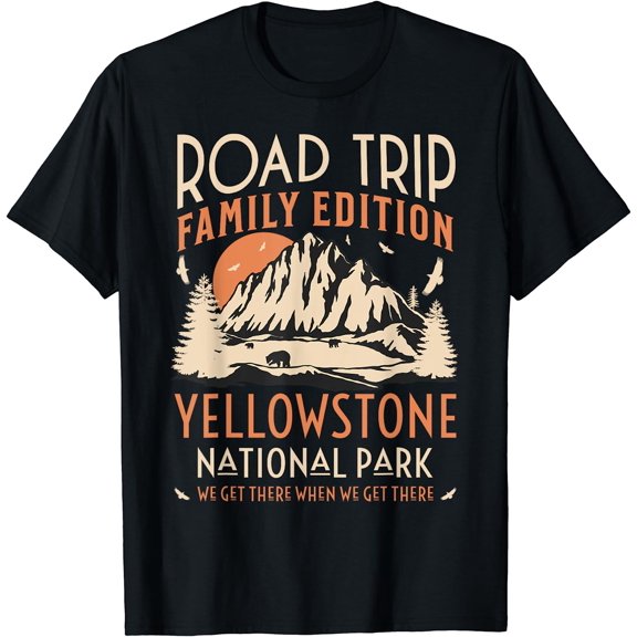 Yellowstone US National Park Family Road Trip Vacation T-Shirt for Women Black Small