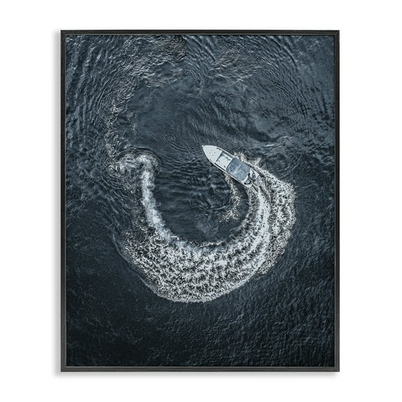 Stupell Industries Boat Circling Water Transportation Photography Black Framed Art Print Wall Art, 11 x 14