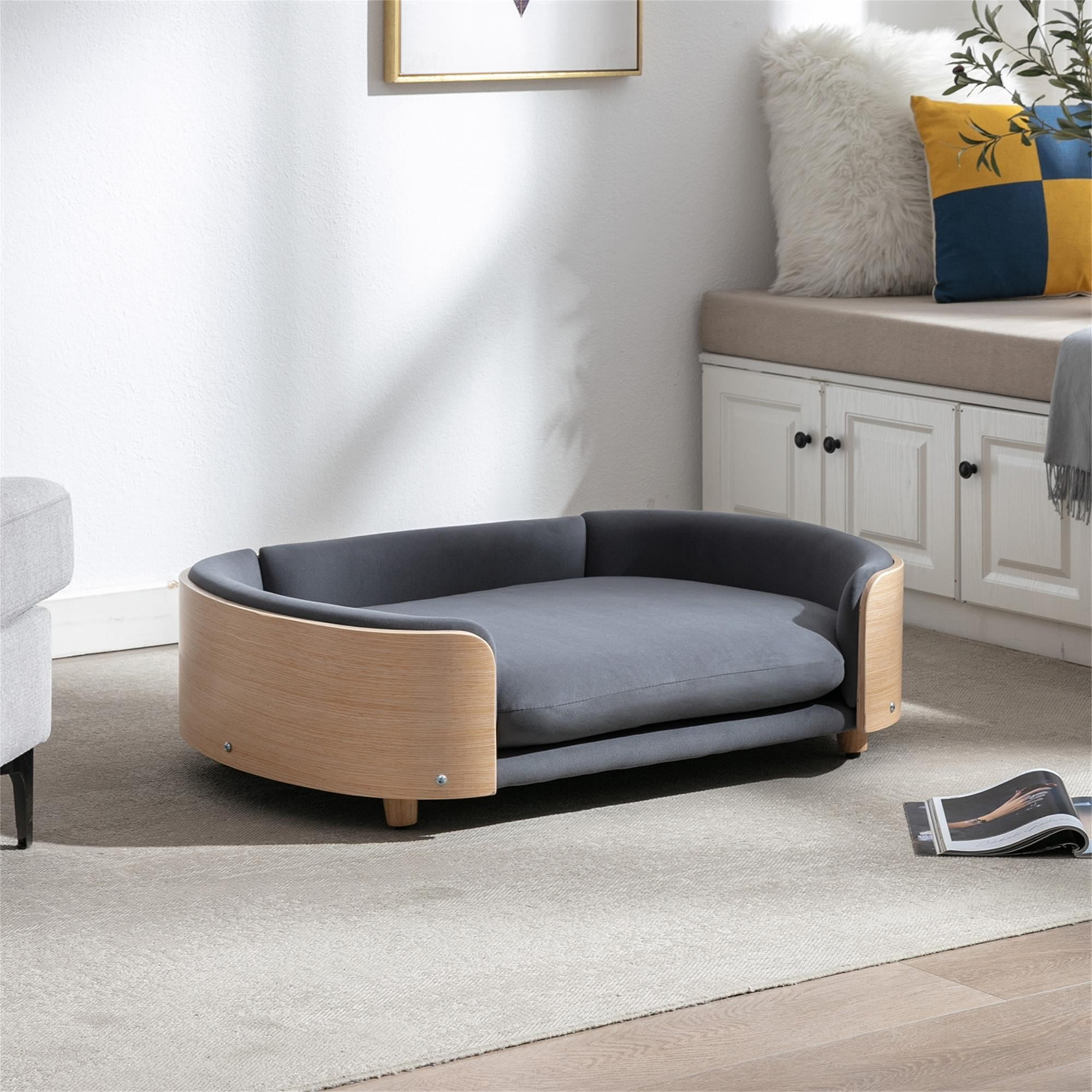 Pefilos 38" Elevated Dog Bed Pet Sofa with Solid Wood Legs and Bent Back, Cat Sofa Bed Velvet Cushion Couch Furniture, Dark Gray Pefilos 38" Elevated Dog Bed Pet Sofa with Solid Wood Legs and Bent Back, Cat Sofa Bed Velvet Cushion Couch Furniture, Dark Gray