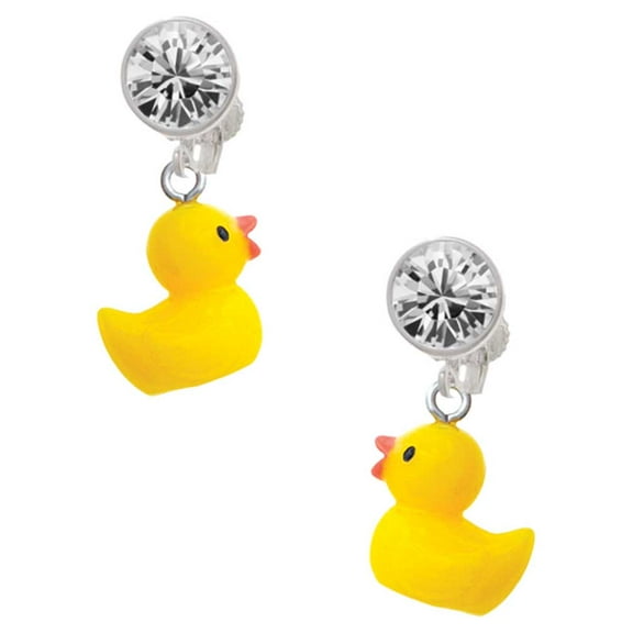 Resin Yellow Ducky Clear Crystal Clip On Earrings