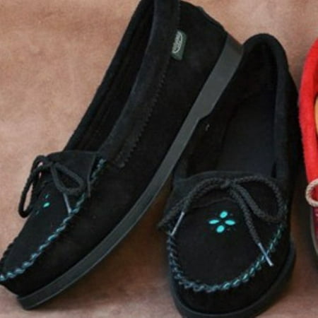 Footskins Womens Suede Flower Moccasins