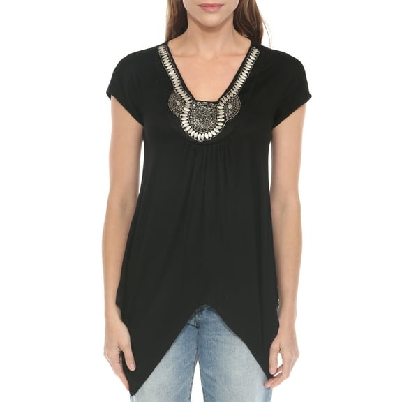 White Mark Women's Beaded Angled Hem Knit Top, Sizes S-XL
