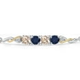 thumbnail image 3 of 925 Silver and 10K Yellow Gold Peach Morganite and Blue Sapphire and White Lab Grown Diamond Bracelet for Women | 2.02 Cttw | Gemstone October Birthstone | Round 5MM | Fully Adjustable 9 inch, 3 of 5