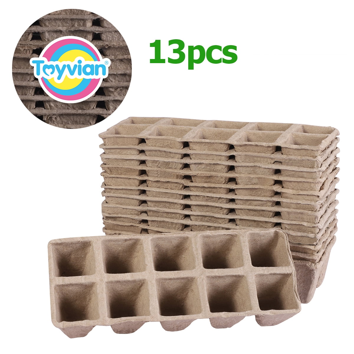 Jibingyi Toyvian 13pcs Biodegradable Plant Starter Trays with 10 Grids Nursery Peat Pots for , Random Color