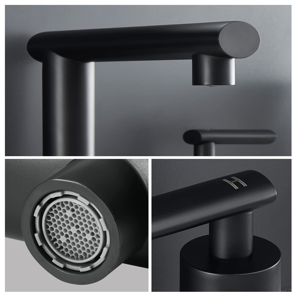 Tcbosik Matte Black 2-Handles Modern Vanity Faucet with Pop Up Drain Assembly and Lead-Free Supply Hose, ,8-Inch 3 Hole Waterfall Bathroom Sink Faucet for Washroom and Kitchen
