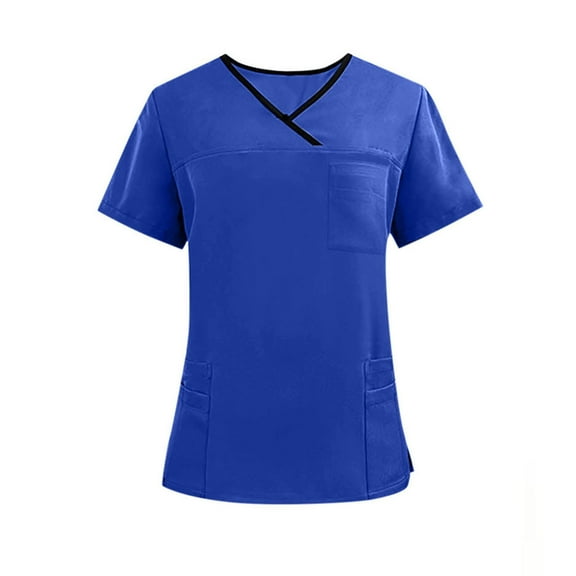 YLSDY Fashion Men & Women Scrub Tops V-Neck Scrubs Unisex Stretch Nursing Shirts Medical Uniform Workwear with 3 Pockets Blue XL
