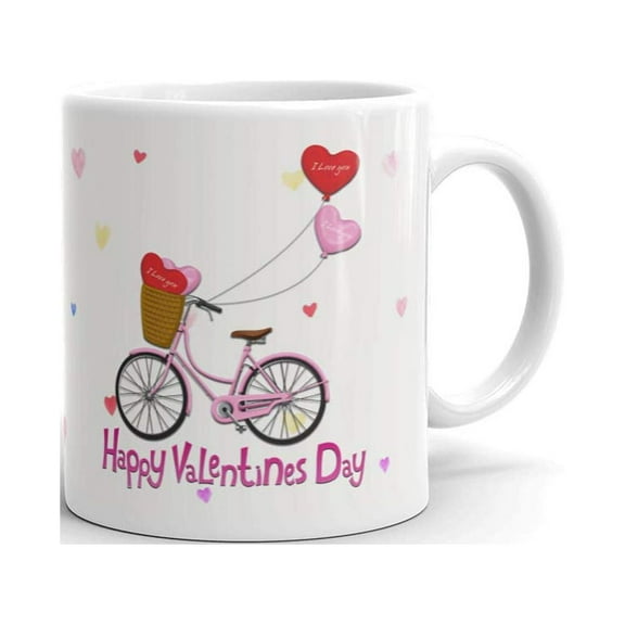 Hapyy Valentine's Day Bicycle Coffee Tea Ceramic Mug Office Work Cup Gift 11 oz