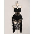 thumbnail image 3 of Black V-Neck Ruffle Trim Short Front Long Back Slip Dress, Y2K Sexy Spaghetti Strap Ruffle Hem Dress, 3 of 7