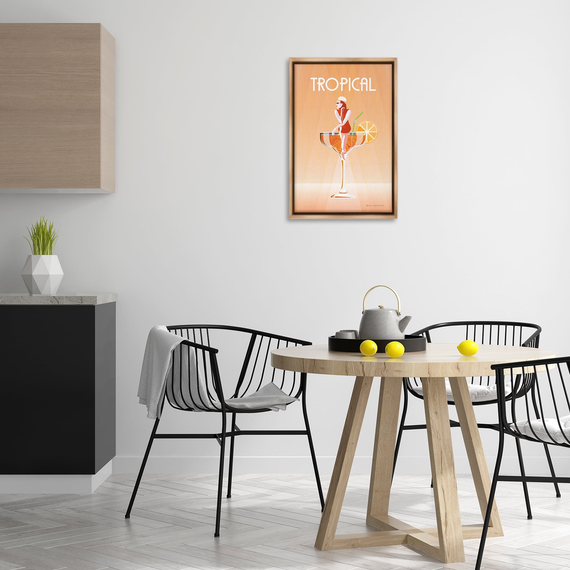Stupell Industries Tropical Drink Girl Food & Beverage Painting Brown Floater Framed Art Print Wall Art, 17 x 25