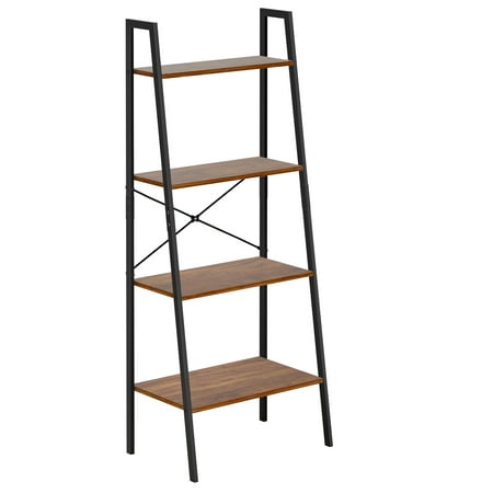 Westbury Furniture Stores Bookshelf - Modern Industrial Bookcase, 4-Tier Metal and Wood Shelves, Storage Rack Shelves, Bathroom, Living Room, Wood Look Accent Furniture Frame, Rustic Brown ()