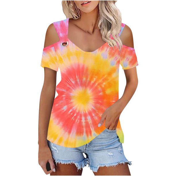 Camisas de Manga Corta para las Mujeres de Verano Sexy Frío Hombro Suéter Blusa Cuello en V Sólido, Ligero para Diario