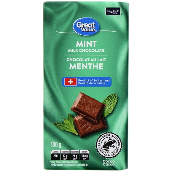 Chocolat au lait à la menthe de Great Value 100 g