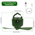 thumbnail image 3 of Moclever 3 in 1 Portable Camping Ceiling Fan with Light, 5200mAh Power Bank Hanging Tent LED Fan with 3 Fan Speed 3 Light Brightness Smart Timer Display Remote Control, Green, 3 of 14