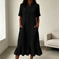 thumbnail image 2 of Bxsruta Womens Casual Dress Short Sleeve V Neck Shirt Dress Midi Ruffle Hem Summer Vacation, 2 of 8