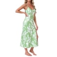 thumbnail image 4 of INSPIRE CHIC Women's Nightgown Chemise Floral Split Midi V Neck Bow Spaghetti Strap Cami Lingerie Pajama Dress S Green with White Floral, 4 of 6