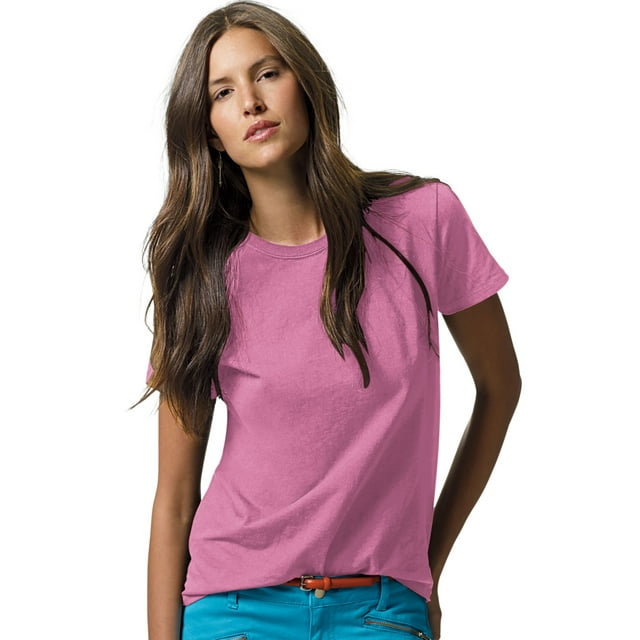 Hanes ComfortSoft T-Shirt à Col Ras du Cou en Jersey Coupe Décontractée pour Femmes, 3TG, Rose