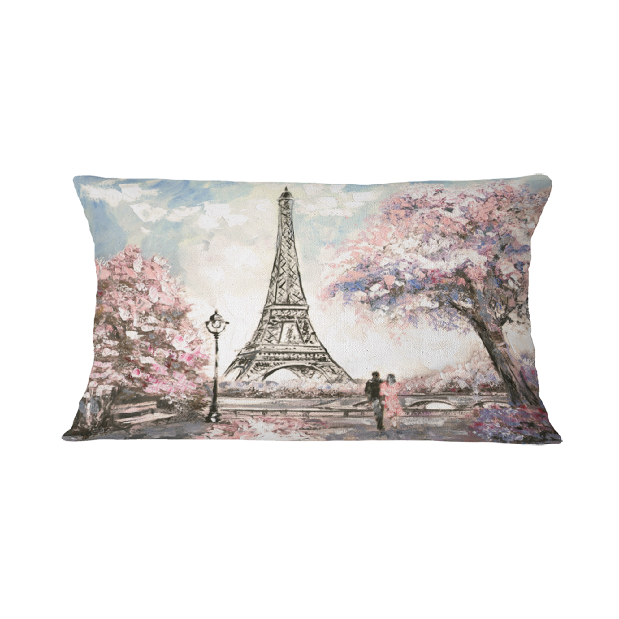 Designart Eiffel with Pink Flowers - Landscape Printed Throw Pillow - 12x20
