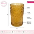 thumbnail image 5 of Vintage Textured Amber Striped Drinking Glasses Set of 6-13 oz Ribbed Glassware with Flower Design| Cocktail Set, Juice Glass, Water Tumbler, 5 of 7