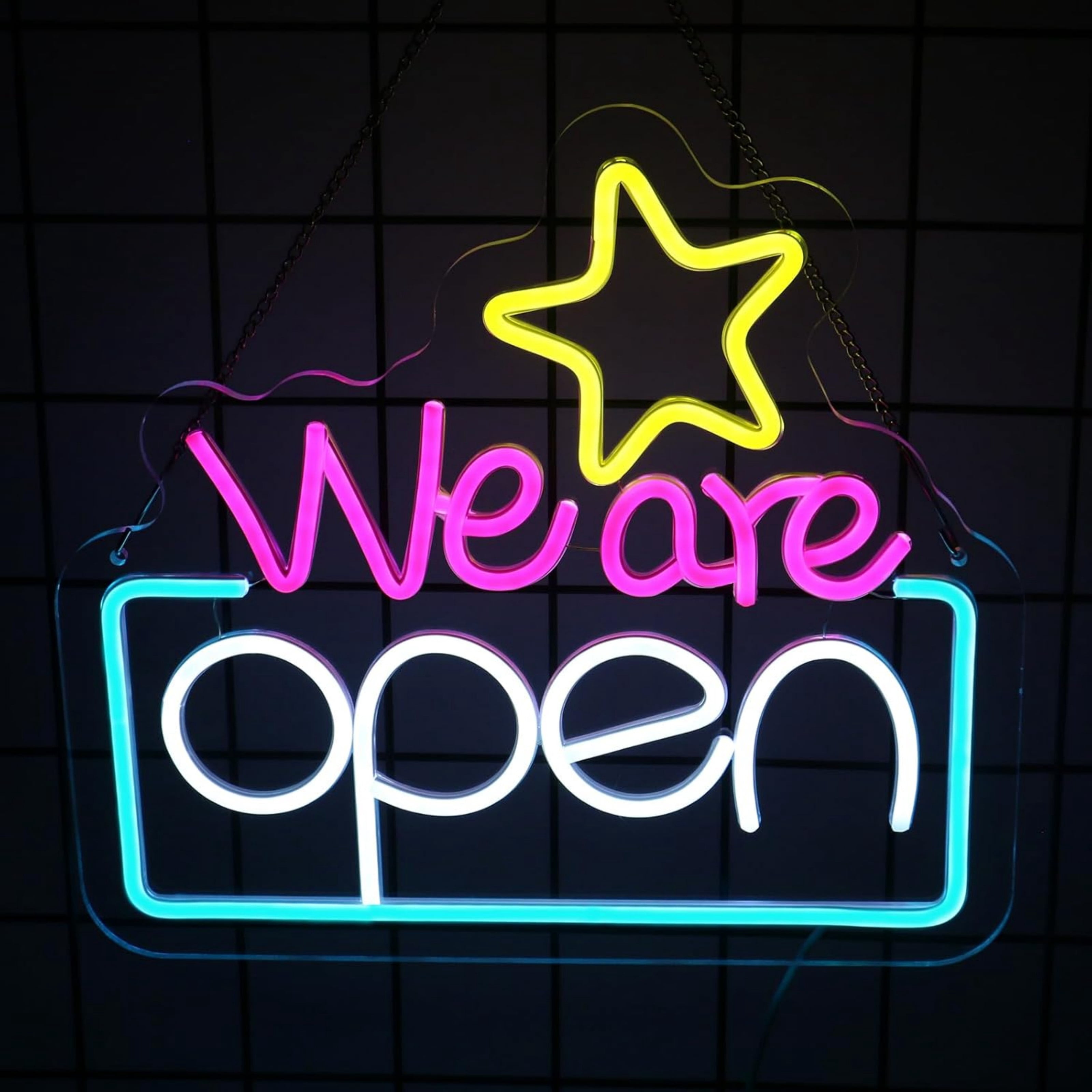 UPONRAY We Are Open Neon Signs, 13.5"*12.2" Dimmable & USB-Powered LED Neon Light, Stylish Wall Decor for Restaurant, Store, Bar, Cafe, Club