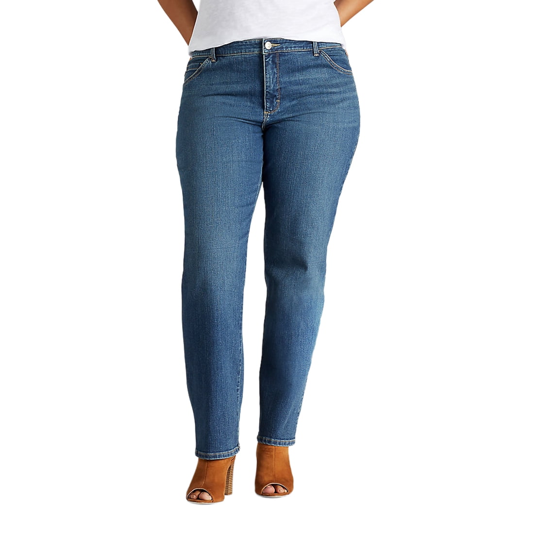 Lee Women's Plus Instantly Slims Relaxed Fit Straight Leg Jean, Available in Regular, Long, Short Inseams