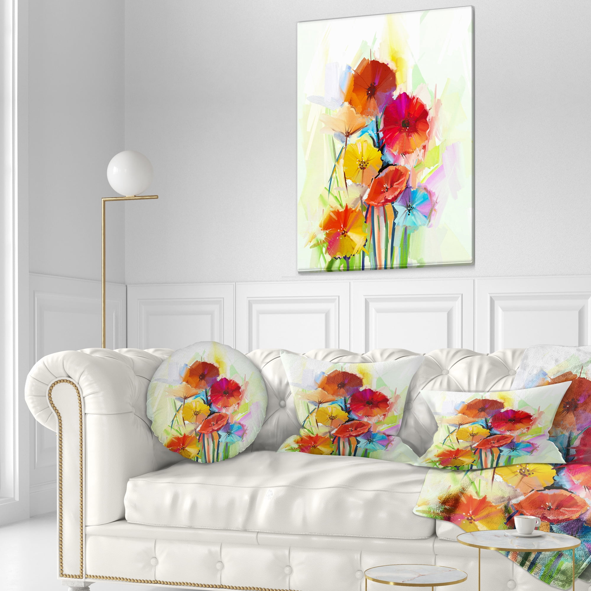 Designart Yellow and Red Gerbera Flowers - Floral Throw Pillow - 12x20