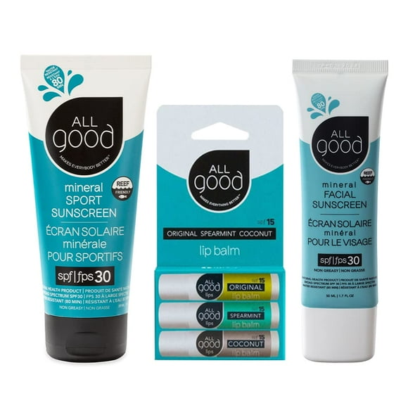 Paquete de protector solar y bálsamo labial All Good SPF 30+ y SPF 15